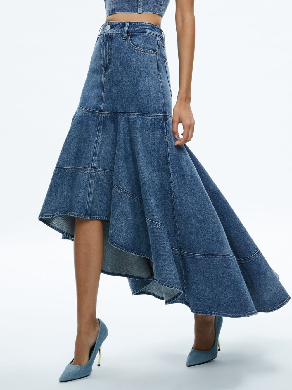 Alice + Olivia Donella High Low Blue Denim Skirt 26